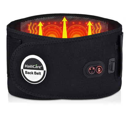 Infrared heating belt with adjustable straps, featuring deep heat therapy, vibration massage, and moxibustion therapy for back and waist pain relief.