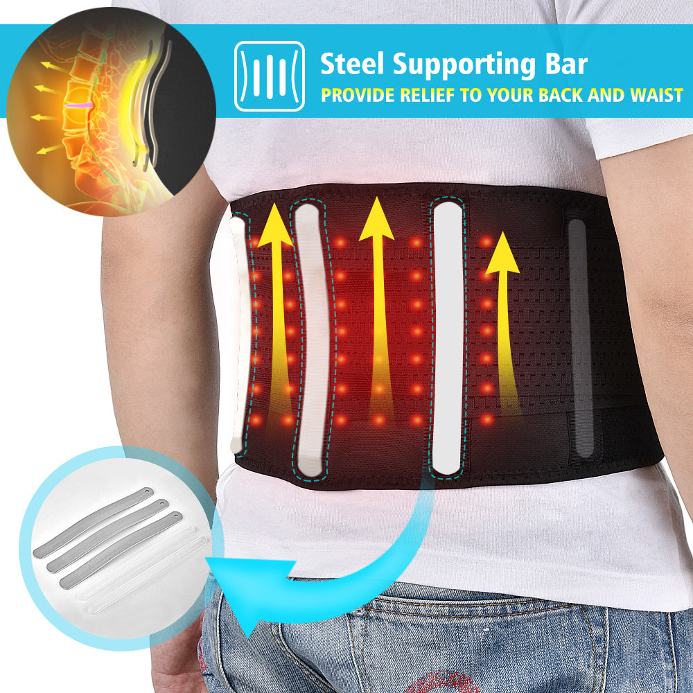 Demonstration of dual vibration massage units integrated into the belt, offering soothing pain relief and relaxation.”